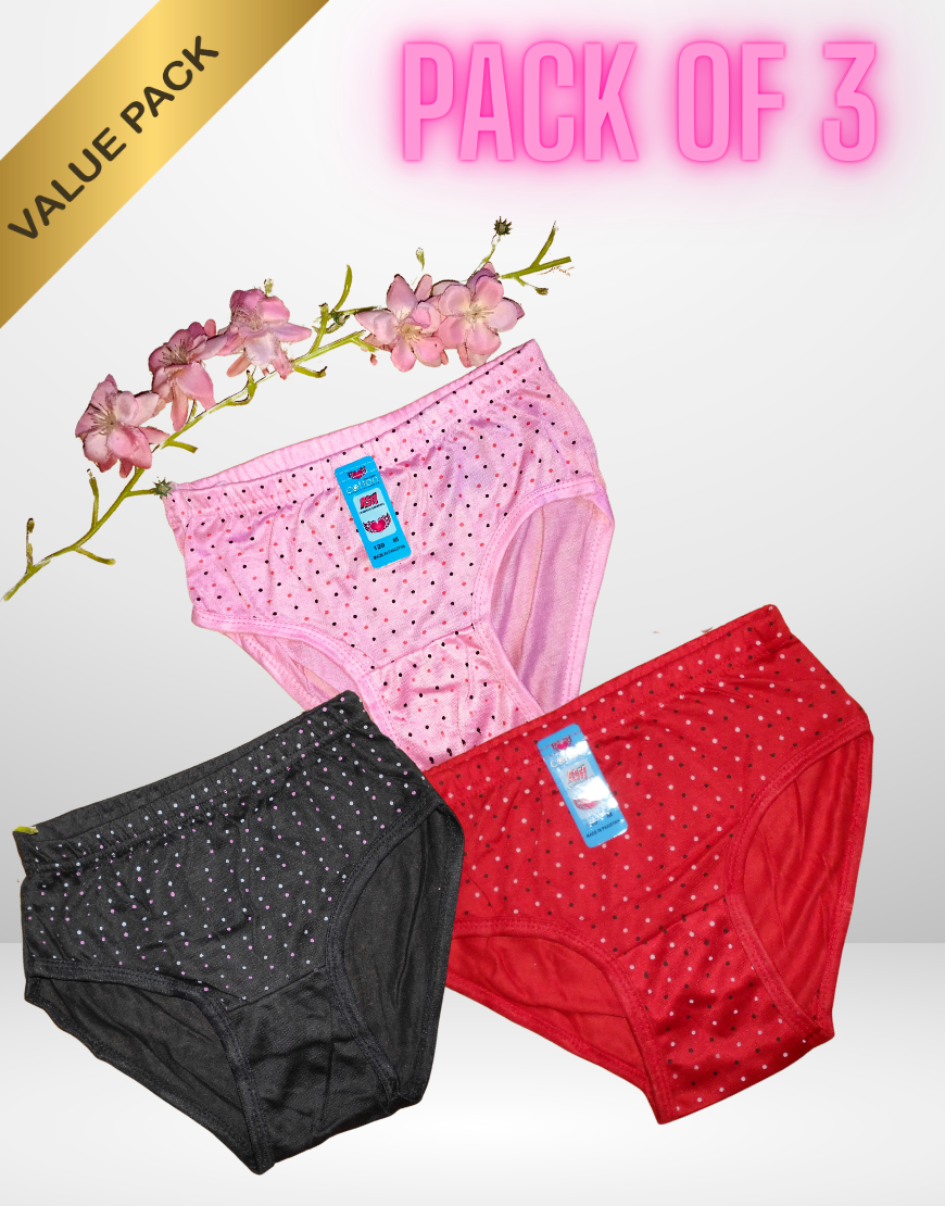 Bundle of 3 Multicolor Cotton Panties for Women – Stylish, Breathable Printed Underwear with Exclusive Discount Offer