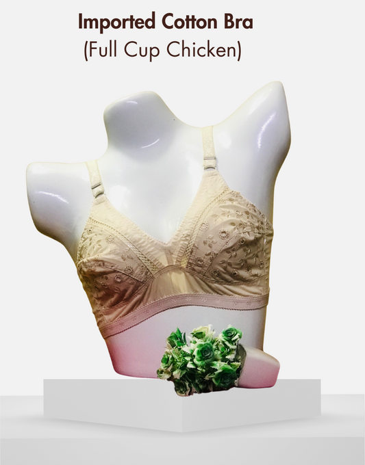 Imported Cotton Non-Padded Full Cup Bra with Chicken Embroidery – Comfortable & Stylish Bra for Women