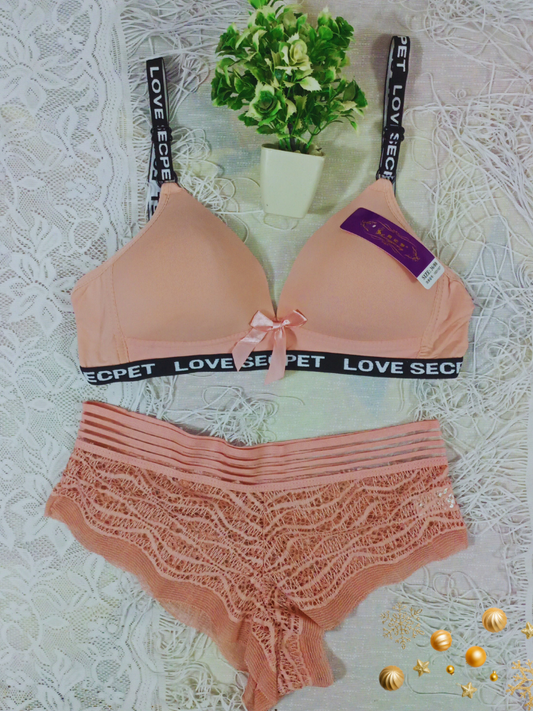 V-Shape Love Foam Bra & Lace Panty Set – Elegant & Comfortable Lingerie